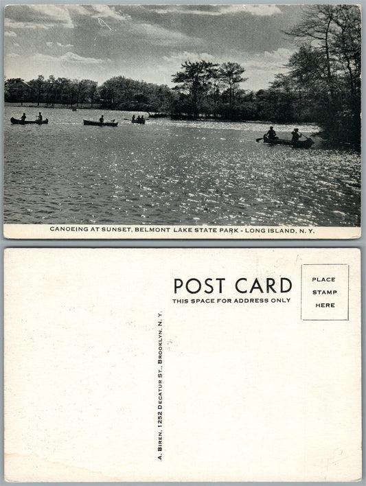 LONG ISLAND N.Y. BELMONT LAKE STATE PARK CANOEING ANTIQUE POSTCARD