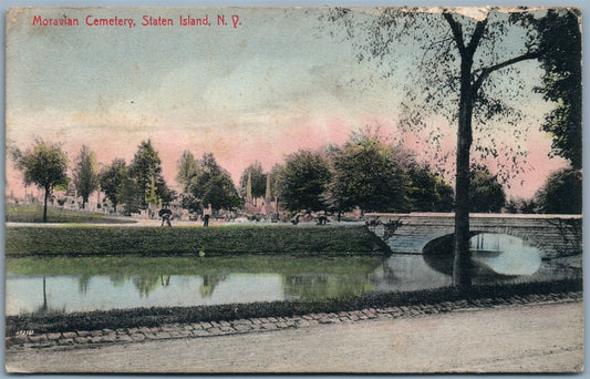 STATEN ISLAND NY MORAVIAN CEMETERY ANTIQUE POSTCARD