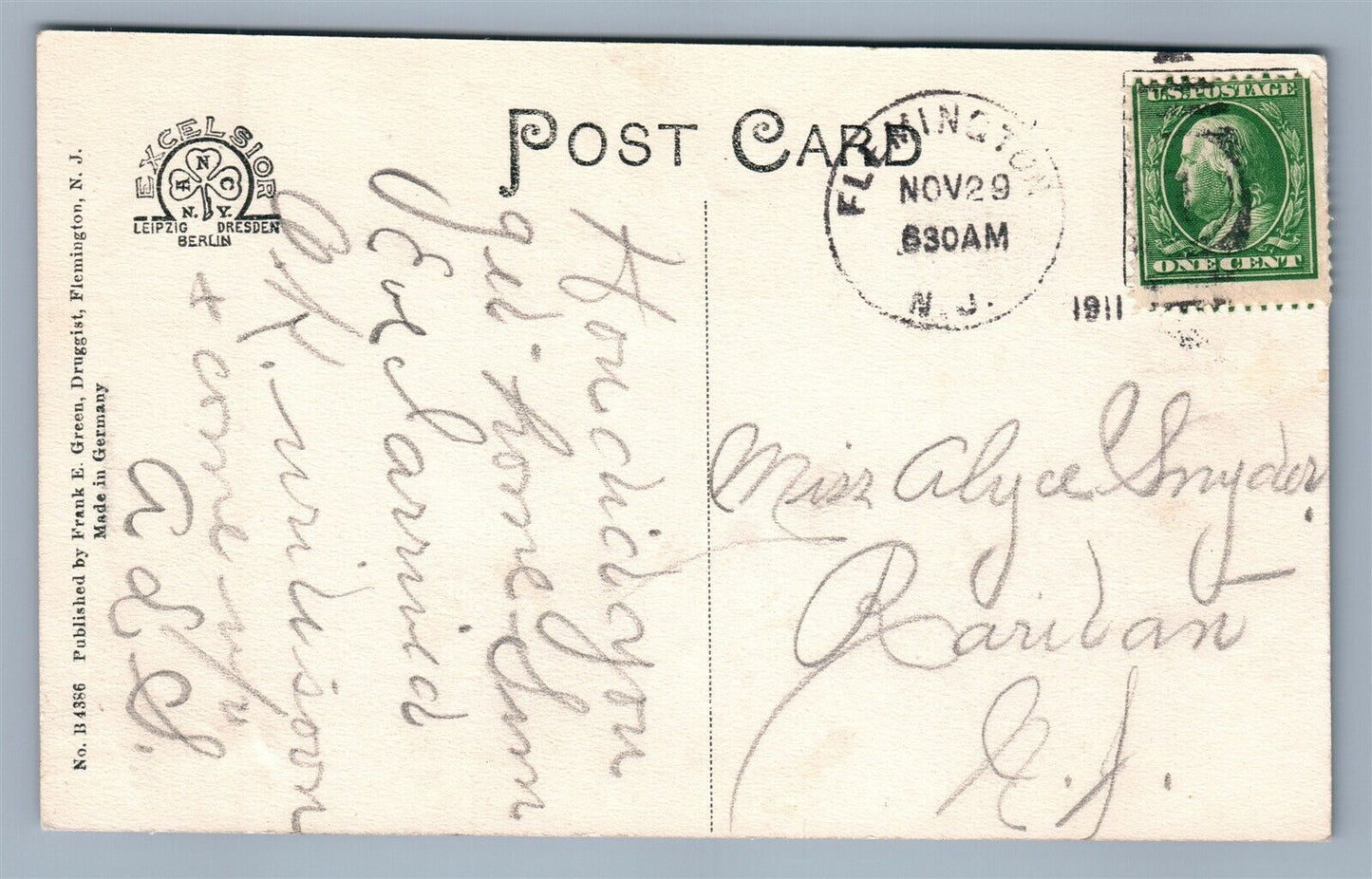 FLEMINGTON NJ SOLDIER'S MONUMENT 1911 ANTIQUE POSTCARD