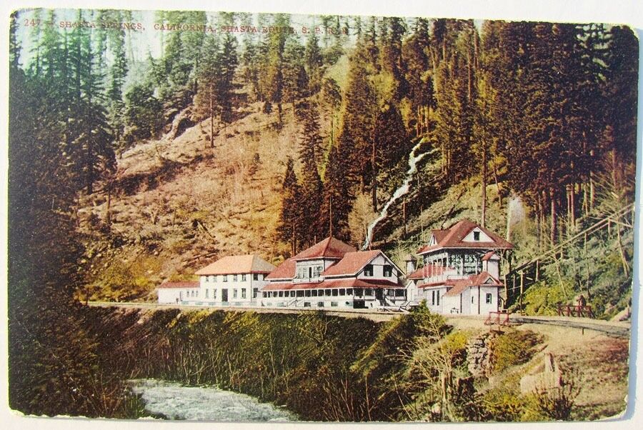 VINTAGE POSTCARD SHASTA SPRINGS STATION CALIFORNIA S.P.R.R. railroad depot train