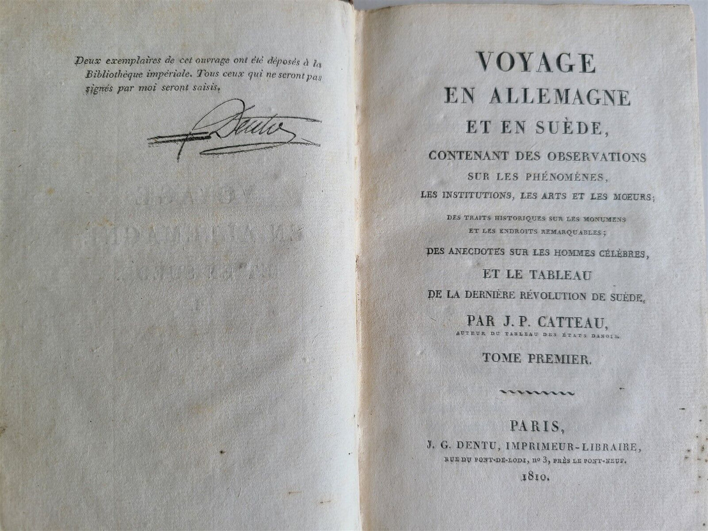 1810 TRAVEL TO GERMANY & SWEDEN 3 VOLS by CATTEAU-CALLEVILLE ANTIQUE in FRENCH