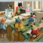 CAT'S SEWING CLASS VINTAGE POSTCARD