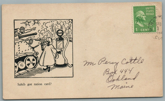 TANK AT ARABS GAS STATION COMIC VINTAGE POSTCARD