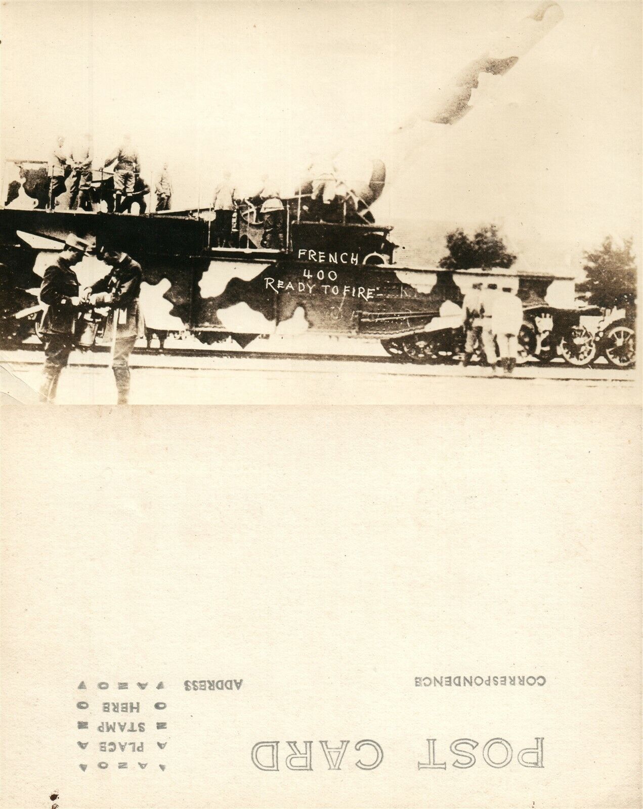 RAILWAY ARTILLERY FRENCH 400 READY TO FIRE WWI REAL PHOTO POSTCARD ANTIQUE RPPC