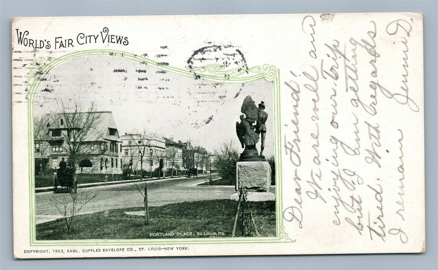 ST.LOUIS MO PORTLAND PLACE WORLD'S FAIR CITY VIEWS ANTIQUE POSTCARD