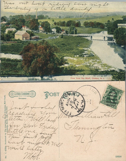 ANTIQUE 1907 POSTCARD VIEW FROM THE BLUFF CLINTON N.J.