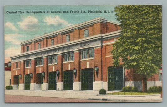 PLAINFIELD NJ FIRE HEADQUARTERS VINTAGE POSTCARD