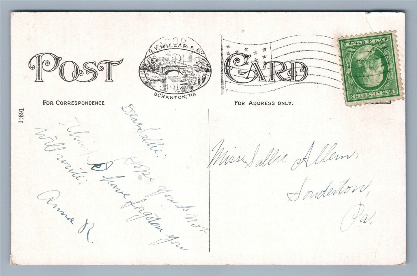 BANGOR PA UNITED EVANGELICAL CHURCH ANTIQUE POSTCARD