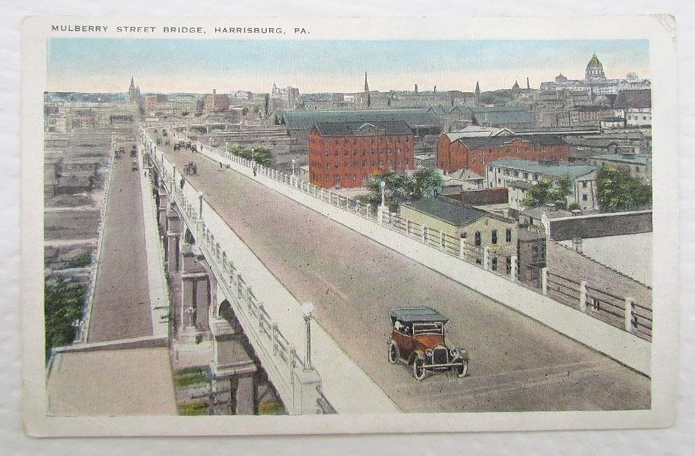 ANTIQUE POSTCARD MULBERRY STREET BRIDGE HARRISBURG PA