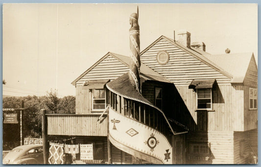 INDIAN CLIFF MOTOR COURT TOTEM MANCHESTER & CONCORD N.H. VINTAGE REAL PHOTO RPPC