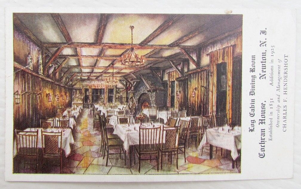 ANTIQUE POSTCARD LOG CABIN DINING ROOM COCHRAN HOUSE NEWTON N.J.