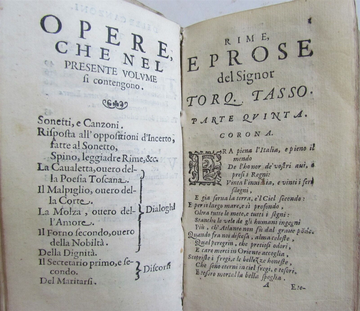 1586 Gioie di Rime E Prose del Sig. TORQUATO TASSO antique vellum 16th century