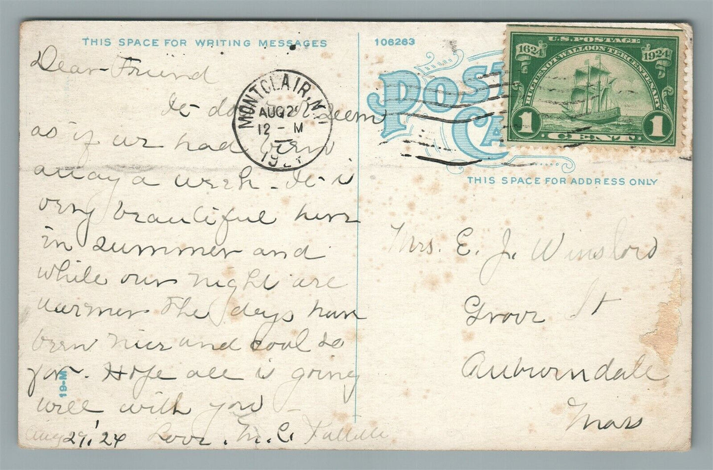 MONTCLAIR NJ ART MUSEUM ANTIQUE POSTCARD
