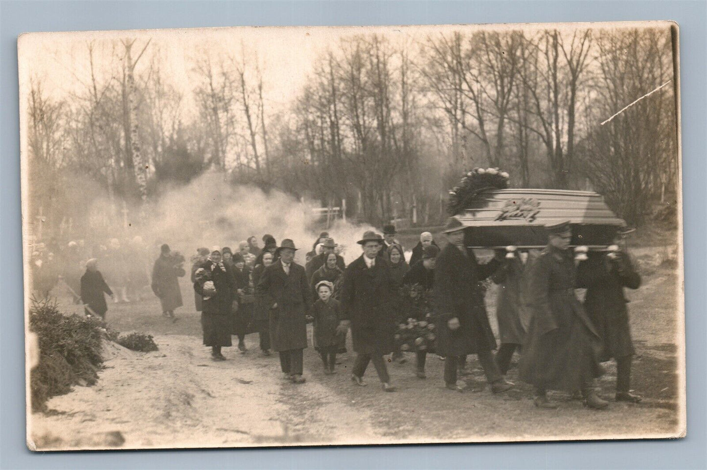 LATVIAN FUNERAL CEREMONY ANTIQUE REAL PHOTO POSTCARD RPPC