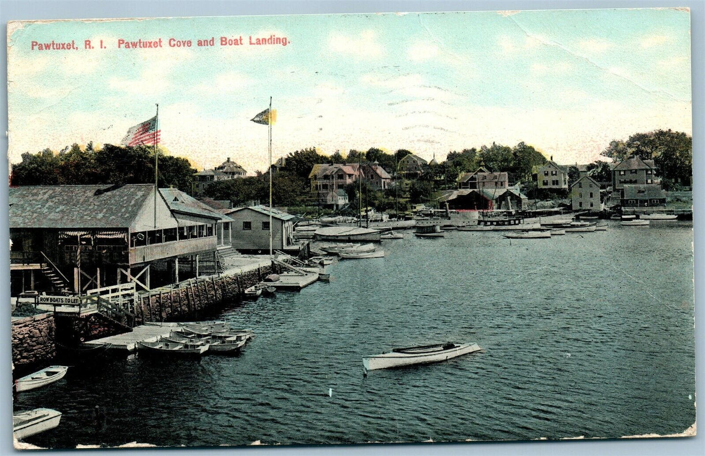 PAWTUXET RI COVE & BOAT LANDING ANTIQUE POSTCARD