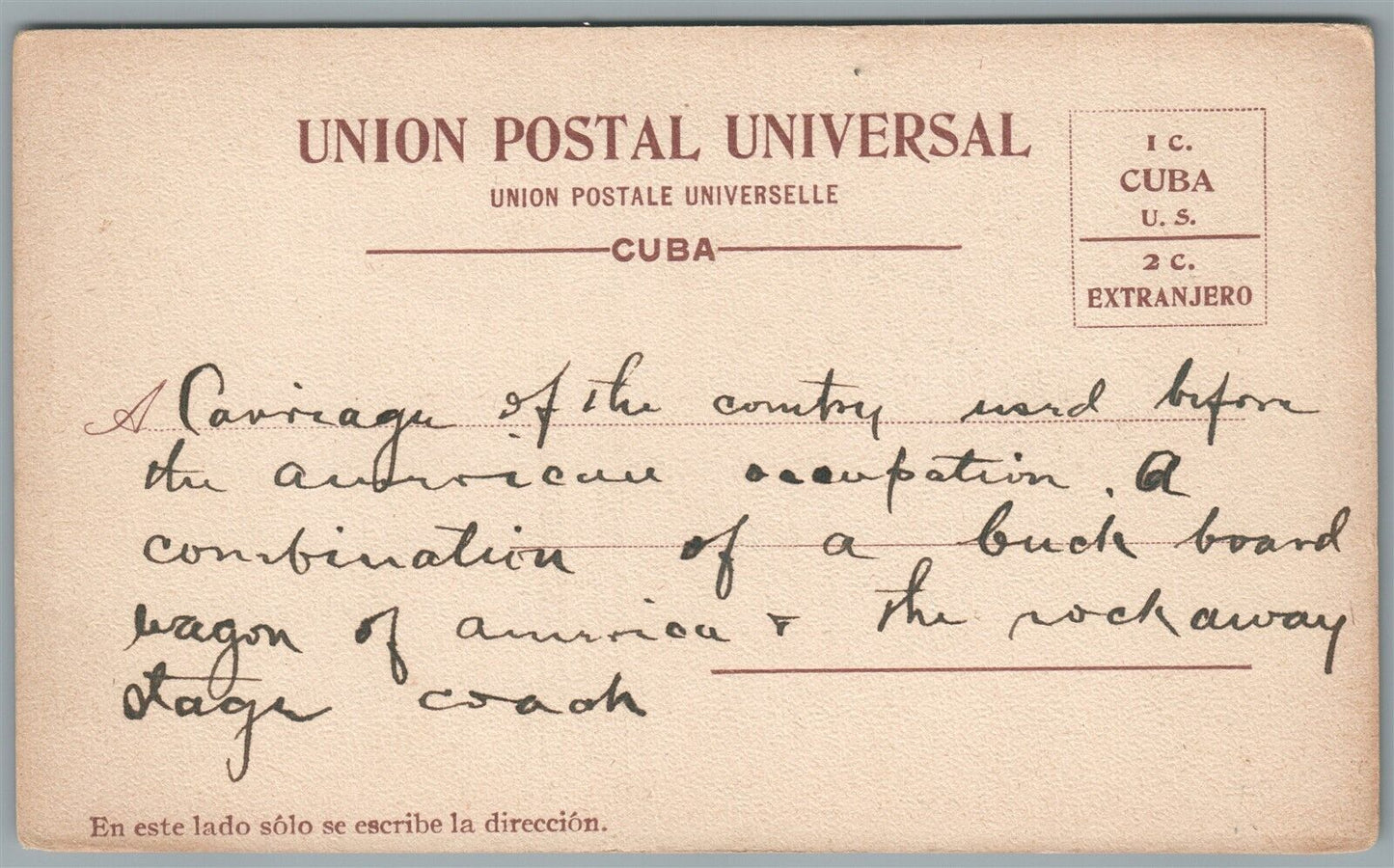 CUBA UNA VOLANTA ANTIQUE POSTCARD UNUSUAL CARRIAGE