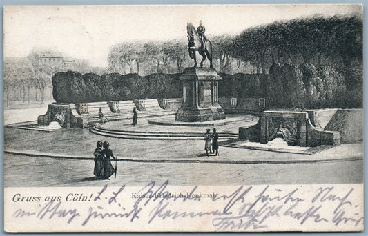 GRUSS AUS KOLN GERMANY KAISER FRIEDRICH MONUMENT UNDIVIDED ANTIQUE POSTCARD