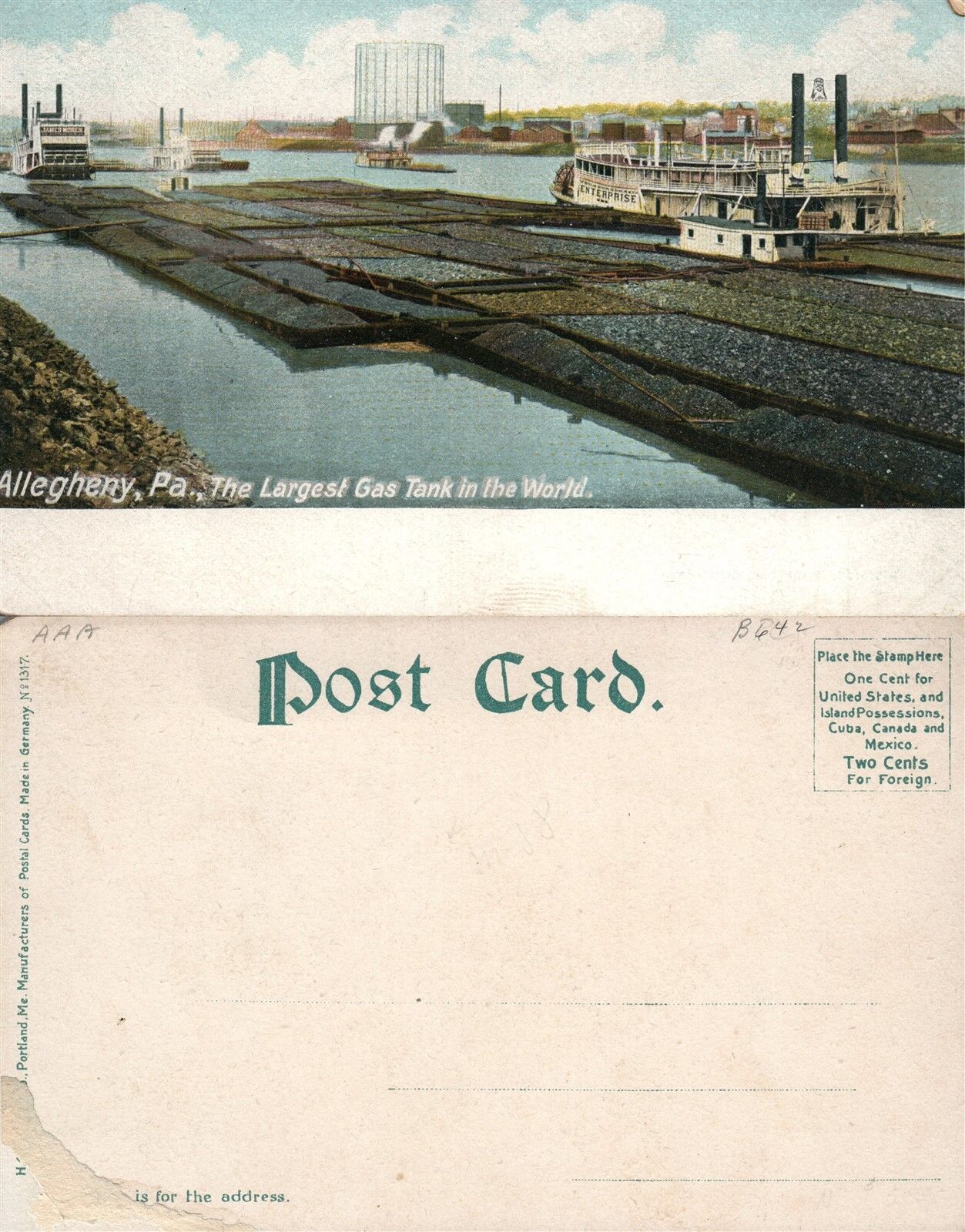 ALLEGHENY PA LARGEST GAS TANK IN THE WORLD ANTIQUE UNDIVIDED POSTCARD