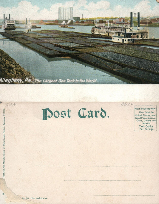 ALLEGHENY PA LARGEST GAS TANK IN THE WORLD ANTIQUE UNDIVIDED POSTCARD