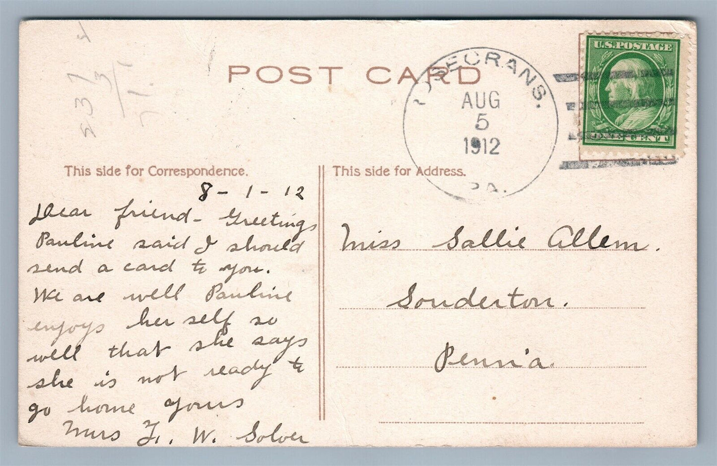 LOCK HAVEN PA SCENE 1912 ANTIQUE POSTCARD