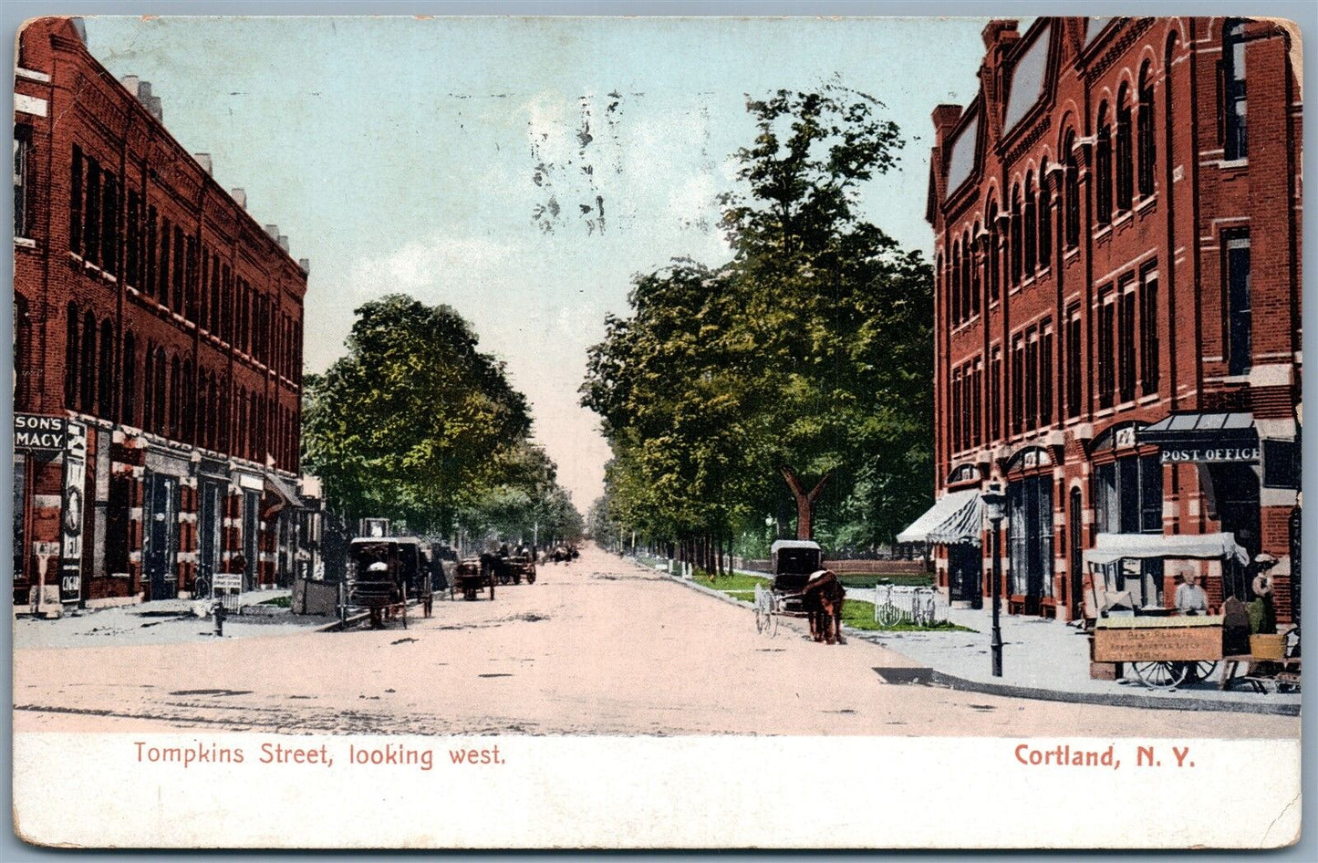 CORTLAND NY TOMPKINS STREET UNDIVIDED ANTIQUE POSTCARD