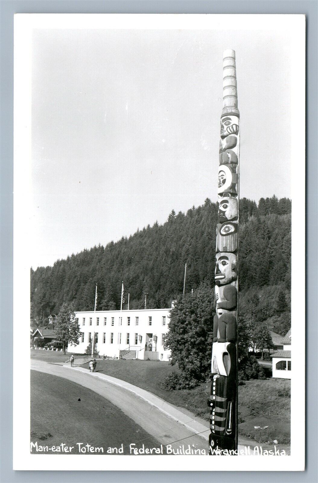 AMERICAN INDIAN MAN EATER TOTEM WRANGELL AK VINTAGE REAL PHOTO POSTCARD RPPC