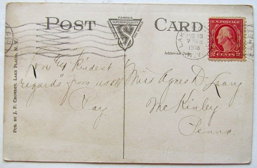 1918 VINTAGE POSTCARD LAKE SIDE LAKE PLACID CLUB ADIRONDACKS NY