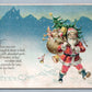 SANTA w/ TOYS & CHRISTMAS TREE 1921 ANTIQUE POSTCARD