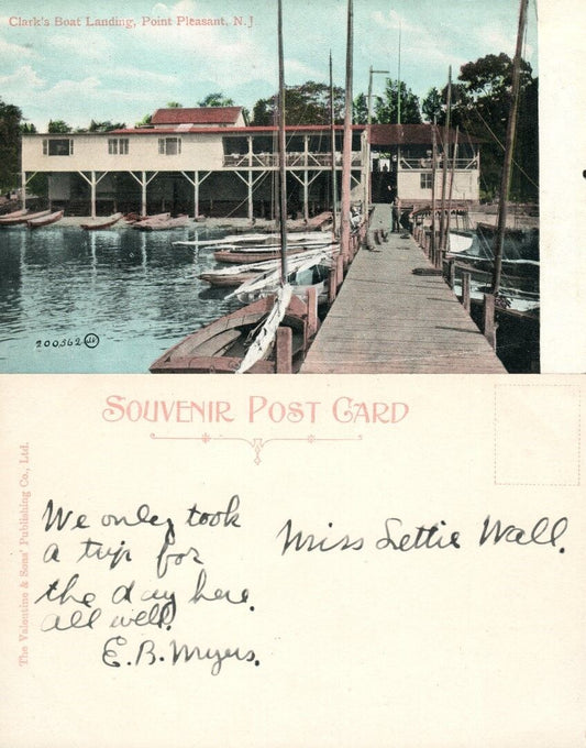 POINT PLEASANT N.J. CLARK'S BOAT LANDING UNDIVIDED ANTIQUE POSTCARD