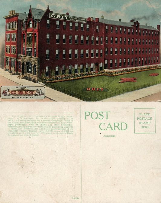 WILLIAMSPORT PA GRIT NEWSPAPER BUILDING ANTIQUE POSTCARD