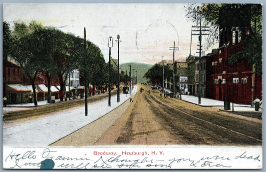 NEWBURGH NY BROADWAY 1907 ANTIQUE POSTCARD