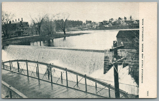 SAXONVILLE MA FALLS & BRIDGE ANTIQUE POSTCARD