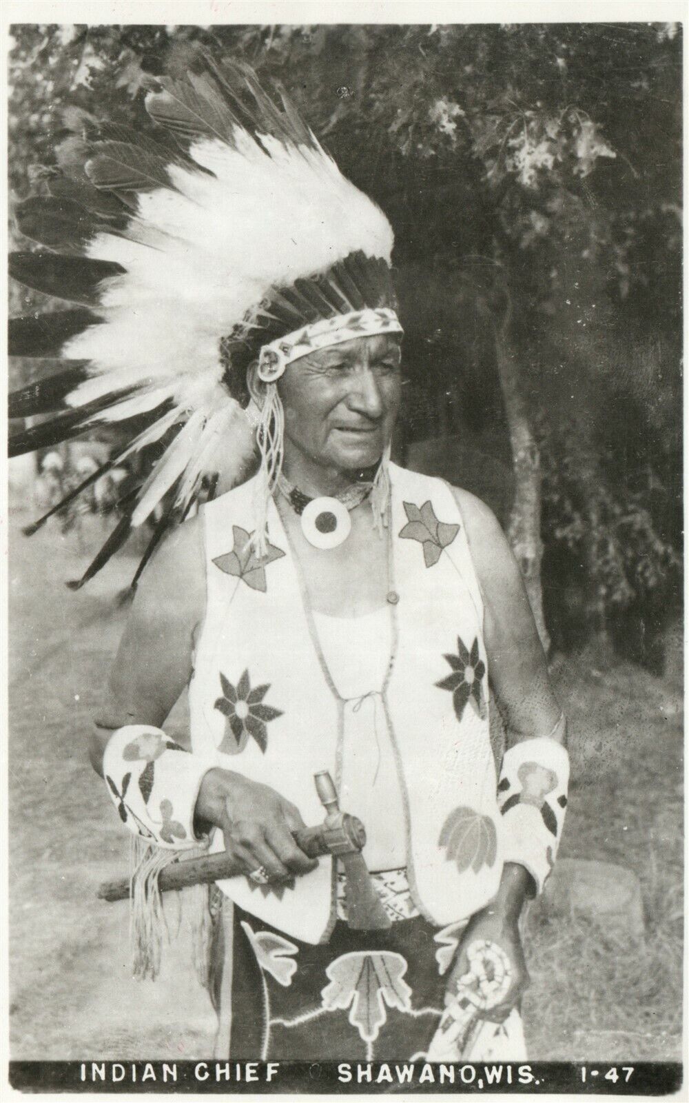 AMERICAN INDIAN CHIEF SHAWANO WI 1954 VINTAGE REAL PHOTO POSTCARD RPPC