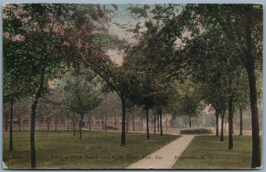 DANSVILLE NY CENTRAL PARK & F.A.OWEN PUB. CO. 1921 HAND COLORED ANTIQUE POSTCARD