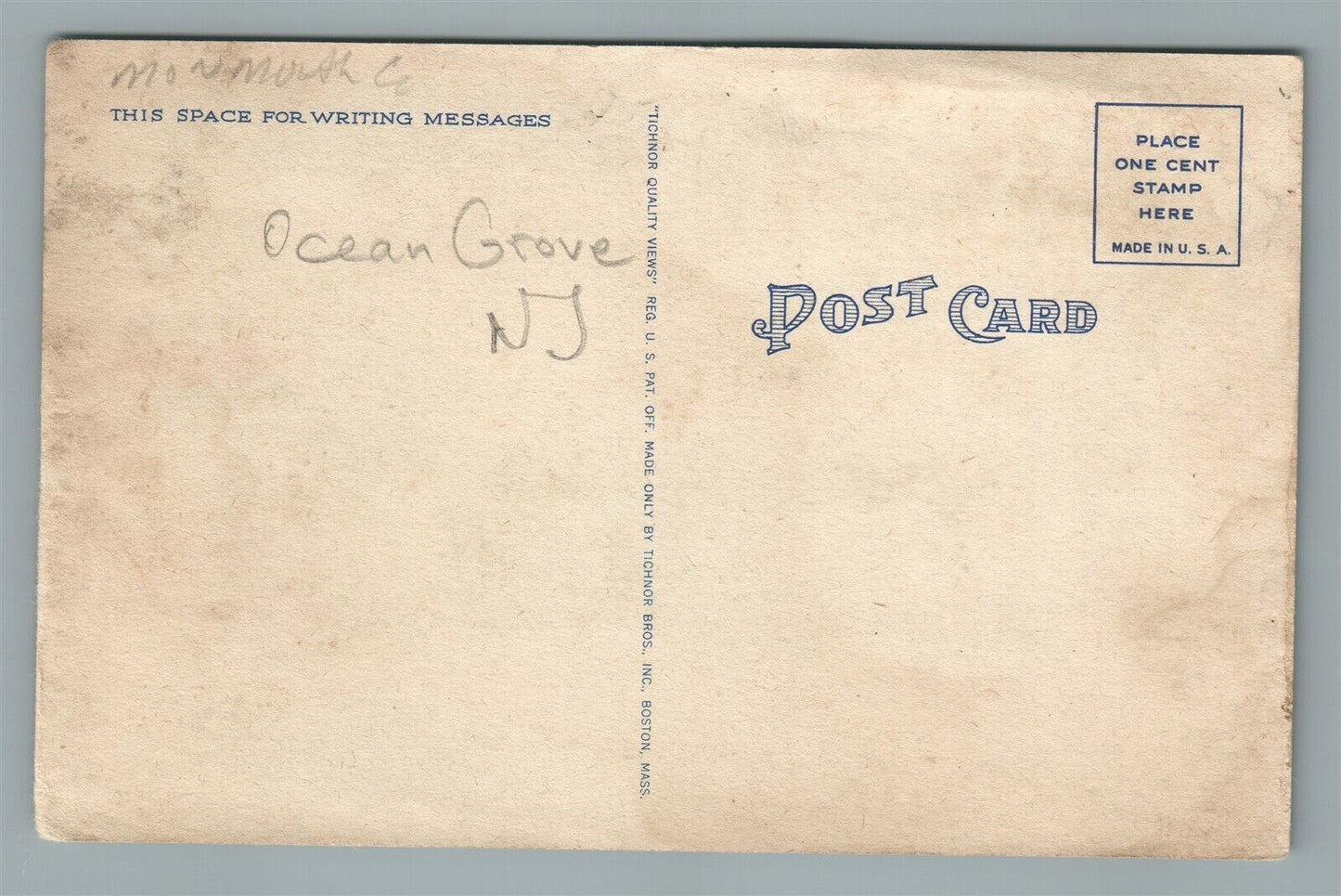 OCEAN GROVE NJ QUAKER INN HOTEL VINTAGE POSTCARD