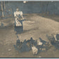 FEEDING CHICKENS ANTIQUE REAL PHOTO POSTCARD RPPC