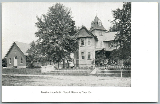 BLOOMING GLEN & PERKASIE BUCKS CO PA CHAPEL & RAILWAY STATION ANTIQUE POSTCARD