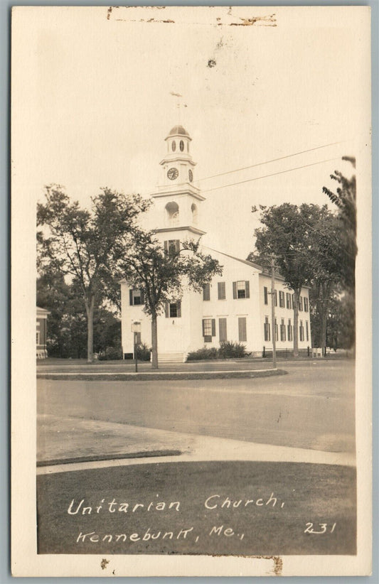 KENNEBUNK ME UNITARIAN CHURCH ANTIQUE REAL PHOTO POSTCARD RPPC