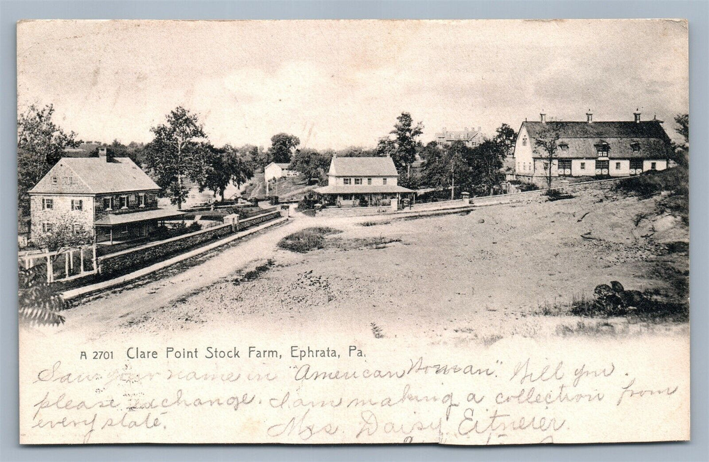 EPHRATA PA CLARE POINT STOCK FARM ANTIQUE POSTCARD