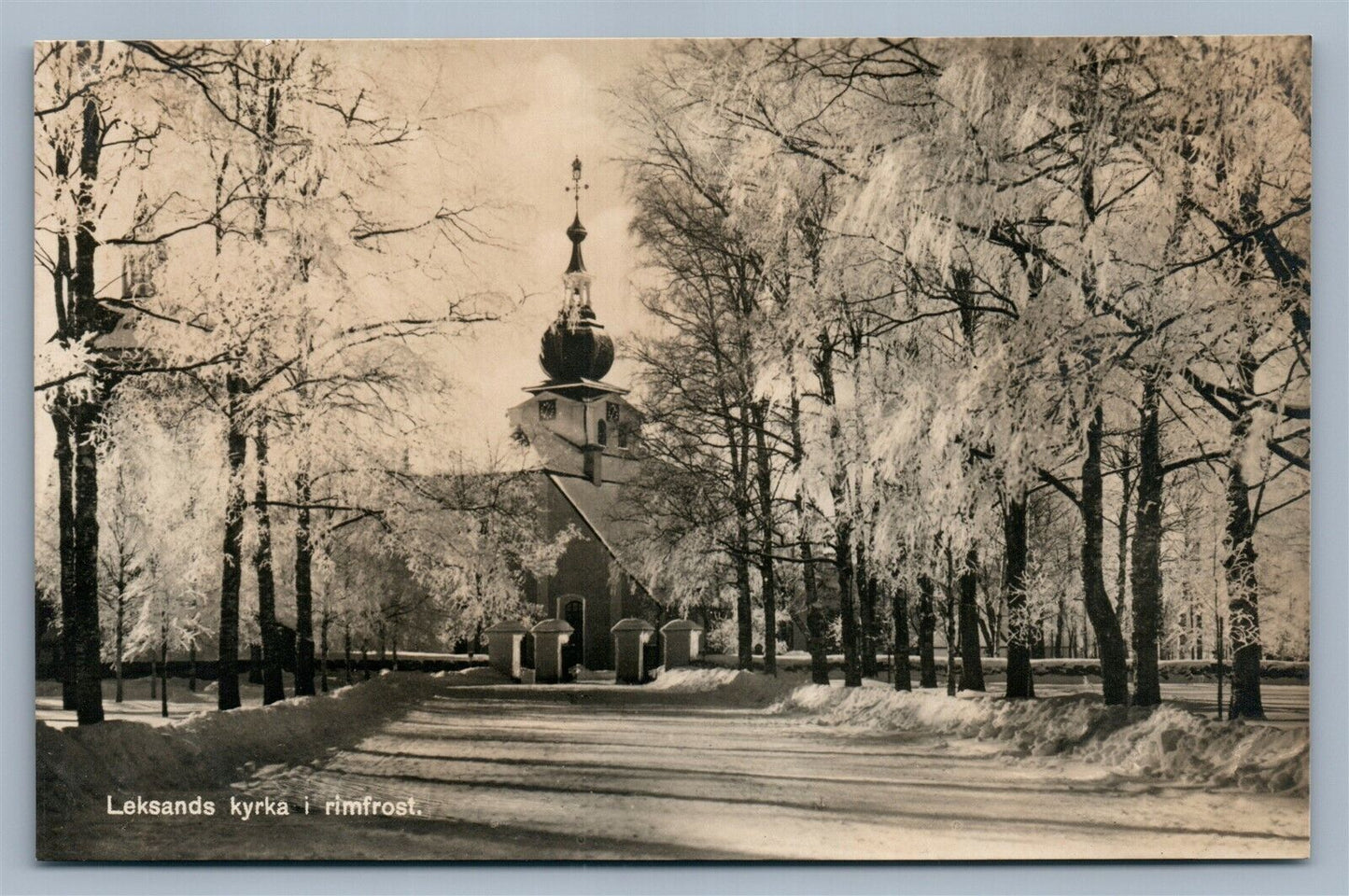 SWEDEN LEKSANDS KYRKA I RIMFROST ANTIQUE POSTCARD