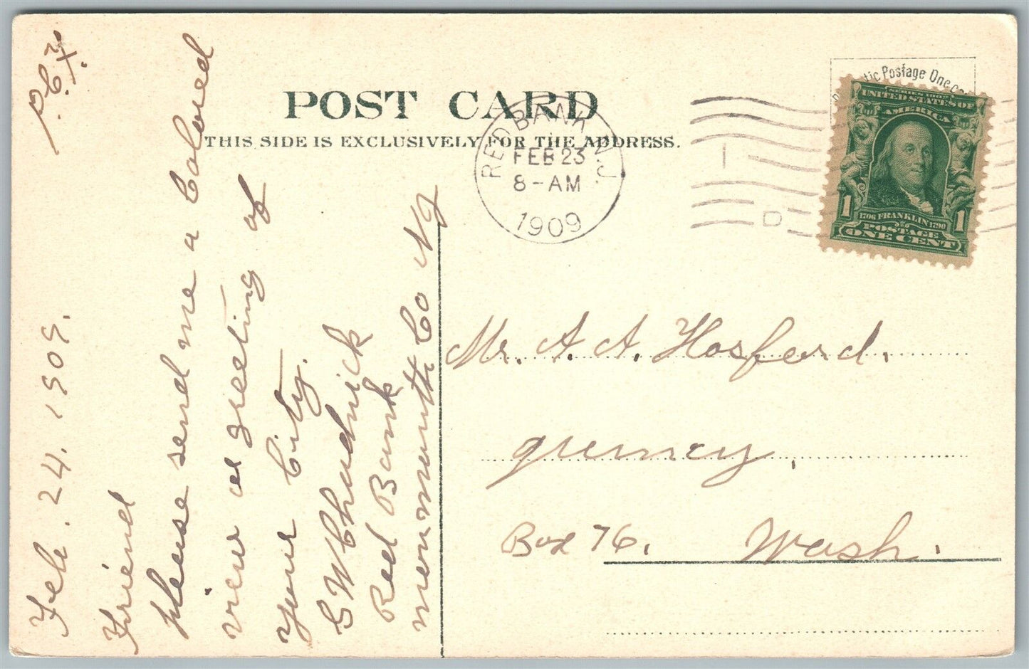 RED BANK NJ BAPTIST CHURCH 1909 ANTIQUE POSTCARD