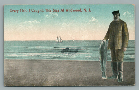 WILDWOOD NJ FISHERMAN ANTIQUE POSTCARD
