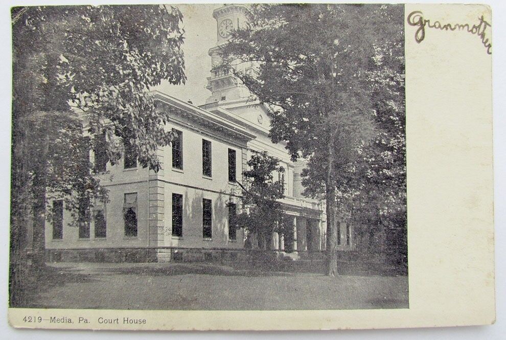 ANTIQUE 1906 UNDIVIDED POSTCARD COURT HOUSE MEDIA PA