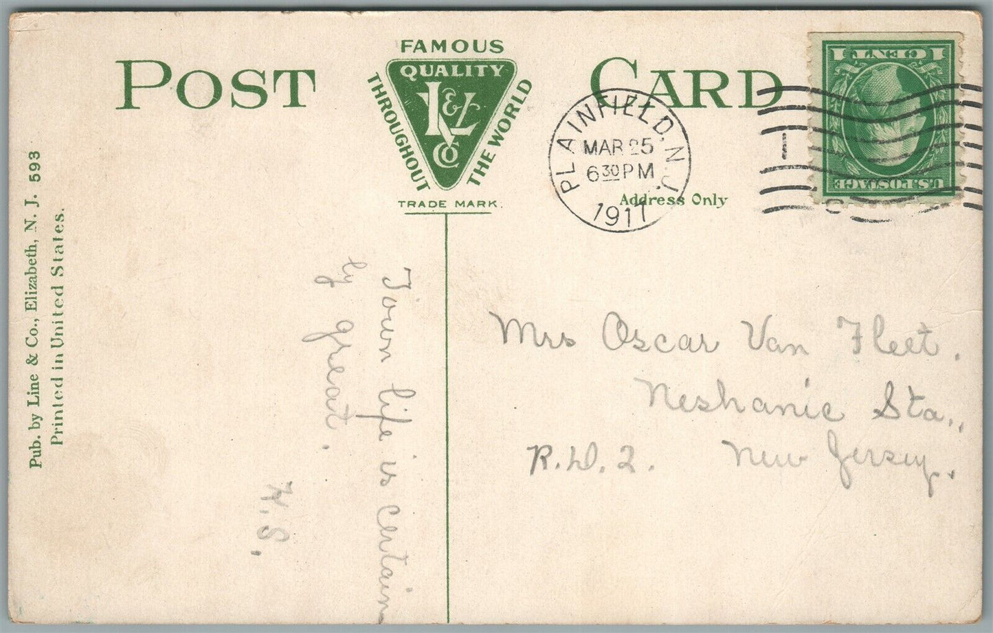 PLAINFIELD NJ PARK AVENUE ANTIQUE POSTCARD