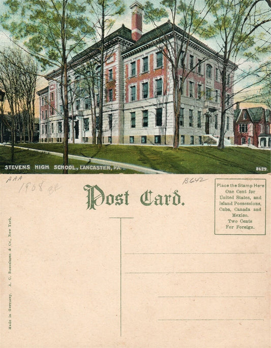 LANCASTER PA STEVENS HIGH SCHOOL ANTIQUE POSTCARD