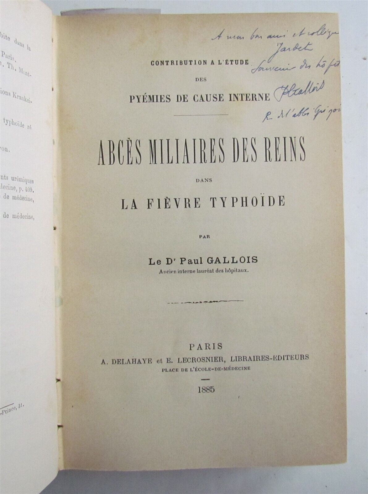 1883 TYPHOIDE FEVER TREATISE LA FIEVRE TYPHOIDE Paul Didion antique in FRENCH