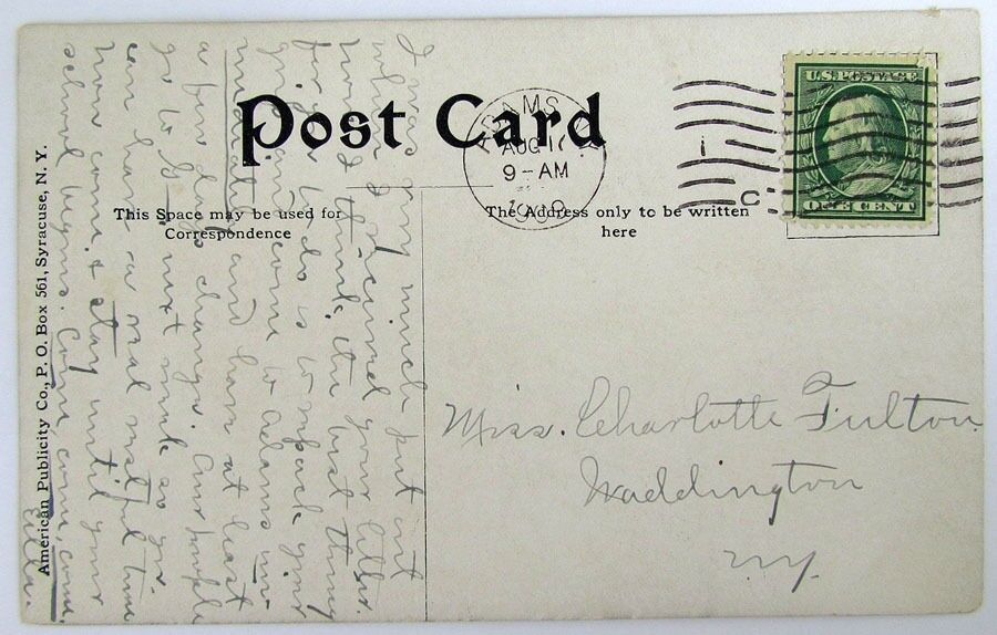 ANTIQUE 1909 POSTCARD CRESCENT PARK & OSWEGATCHIE RIVER OGDENSBURG N.Y.