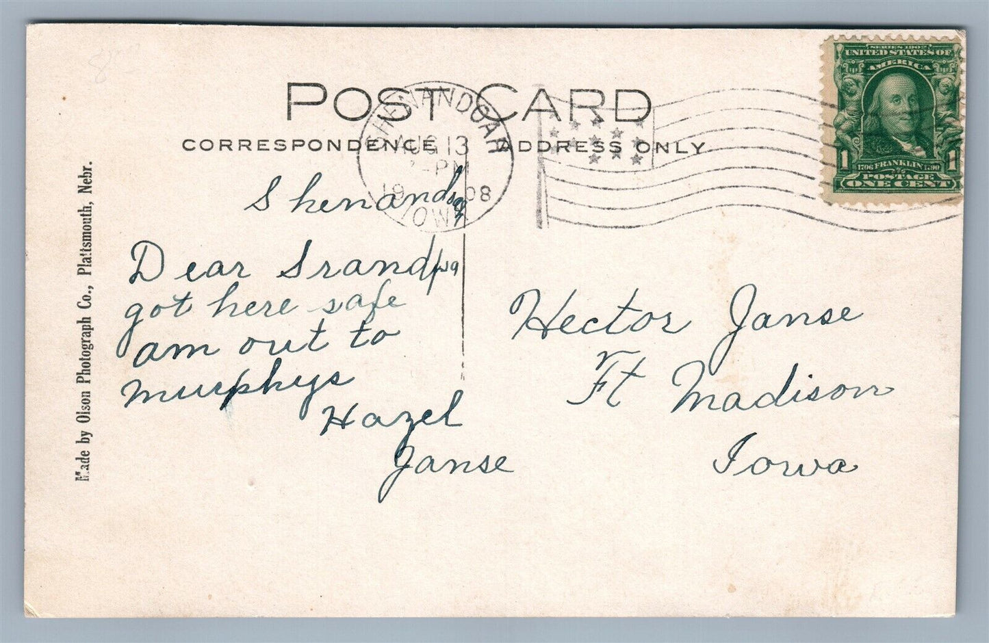 IOWA EXAGGERATED CORN 1908 ANTIQUE REAL PHOTO POSTCARD RPPC horse cart