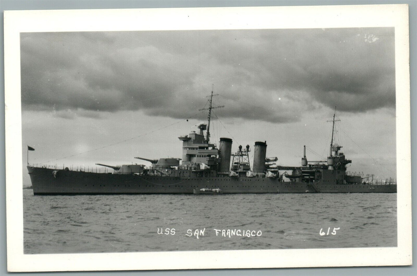 MILITARY SHIP USS SAN FRANCISCO WWII VINTAGE REAL PHOTO POSTCARD RPPC