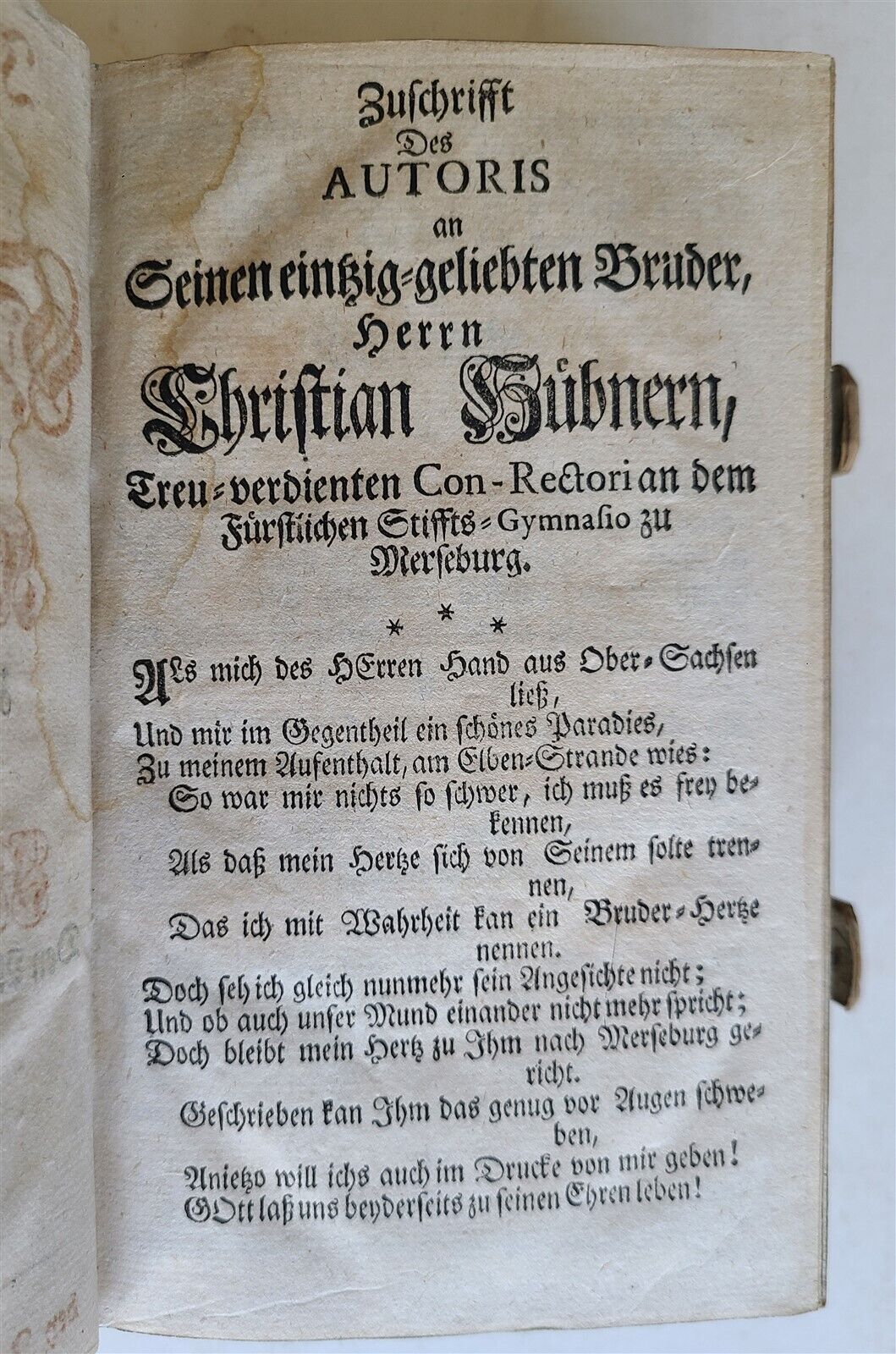 1743 JOHANN HUBNERS GERMAN POETRY antique HANDTOOLED PIGSKIN Poetisches Handbuch